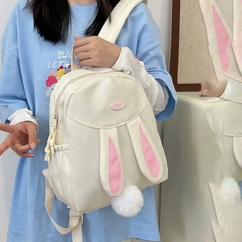 XIANGSU Nylon Fabric Backpack Regular Unisex White/Pink/Yellow/Blue/Black-2
