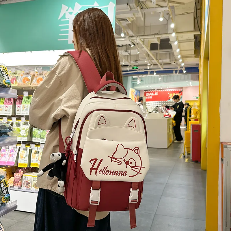 XIANGSU Nylon Backpack Regular Unisex Khaki/Red/Black/Pink/Blue-9