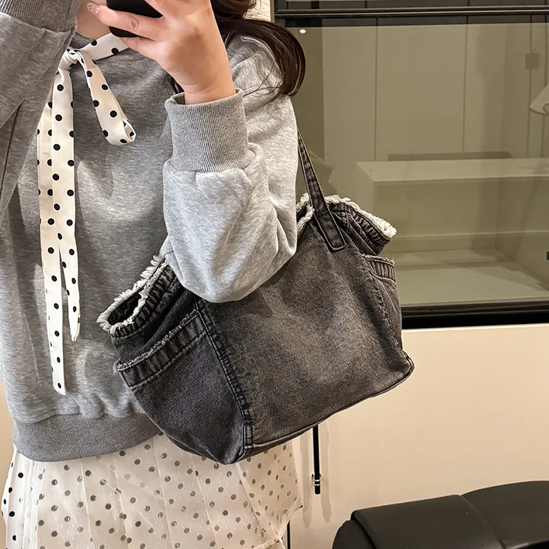 XIANGSU Canvas Bag, Shoulder Bag Women's Light Blue/Dark Blue/Black-16