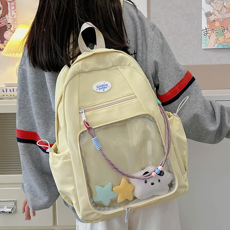 XIANGSU Nylon Backpack Regular Unisex Yellow/Blue/Gray-2