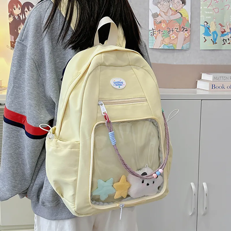 XIANGSU Nylon Backpack Regular Unisex Yellow/Blue/Gray-5