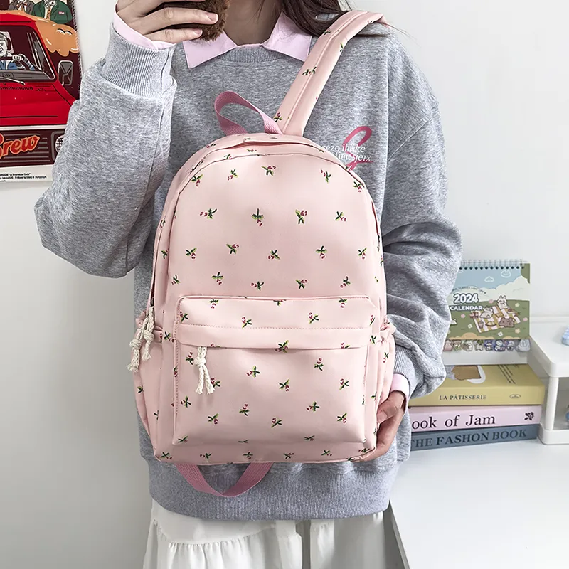 XIANGSU Nylon Backpack Unisex Green/Black/Pink/White-12
