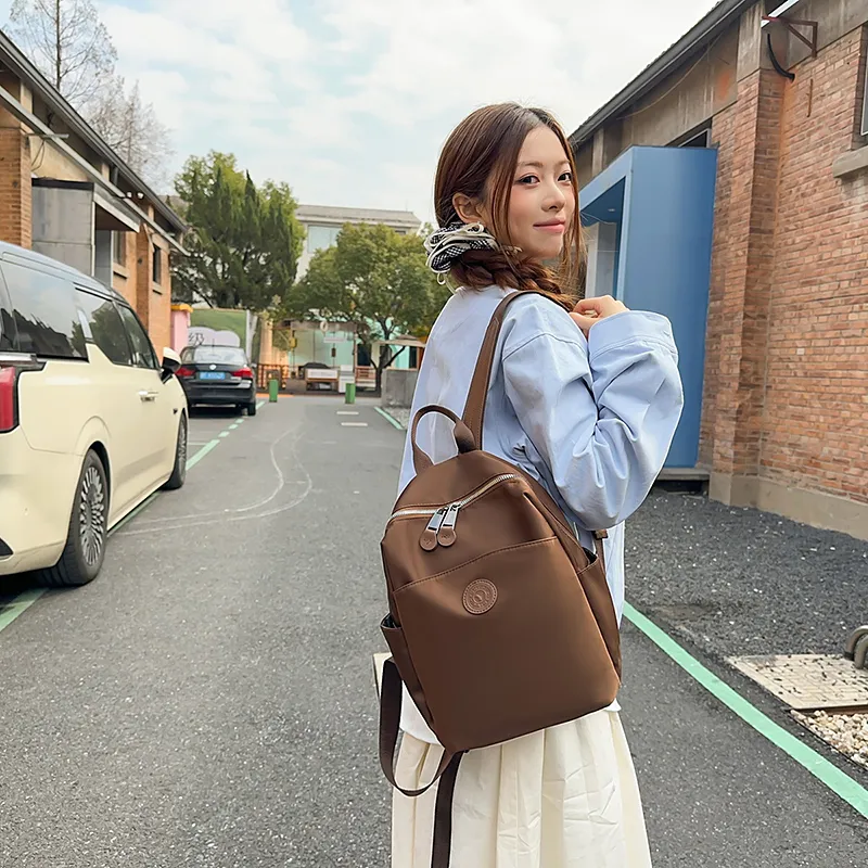 XIANGSU Nylon Backpack Small Size Unisex Coffee/Gray/Black-2