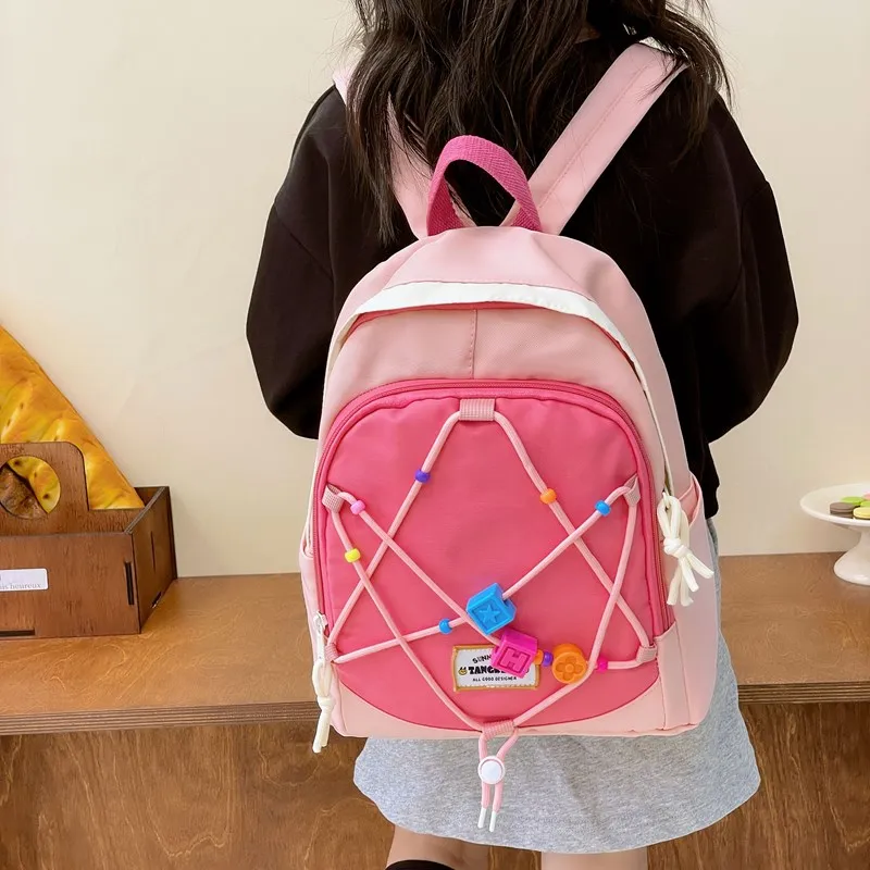 XIANGSU Nylon Backpack Unisex Light Blue/Beige/Pink/Purple/Dark Blue-11