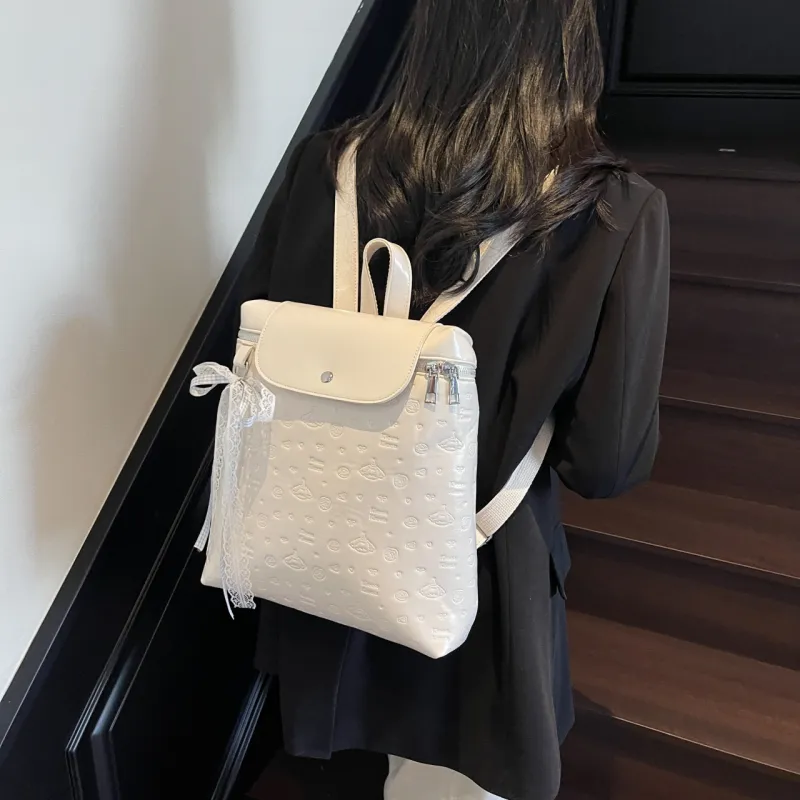 XIANGSU Pu Backpack Unisex White/Black/Pink/Silver-2