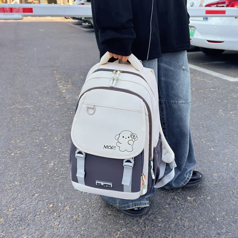 XIANGSU Oxford Backpack Unisex Pink/Brown/Green/Purple/White & Black/Gray & Black-4