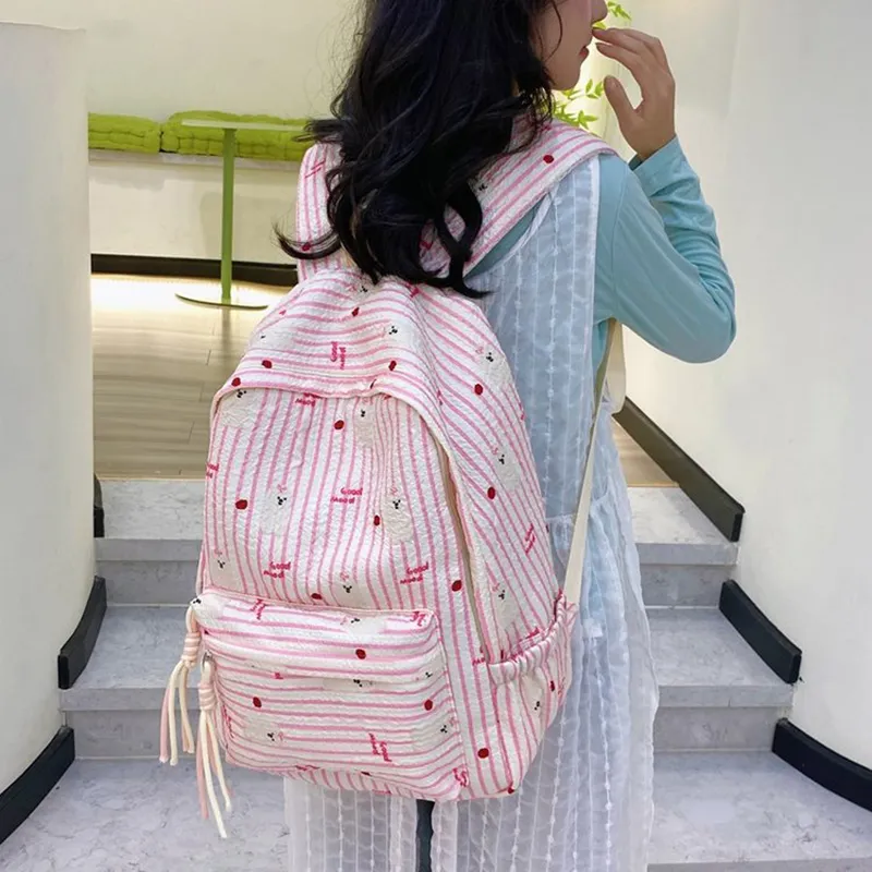XIANGSU Nylon Backpack Women's Pink/White-1