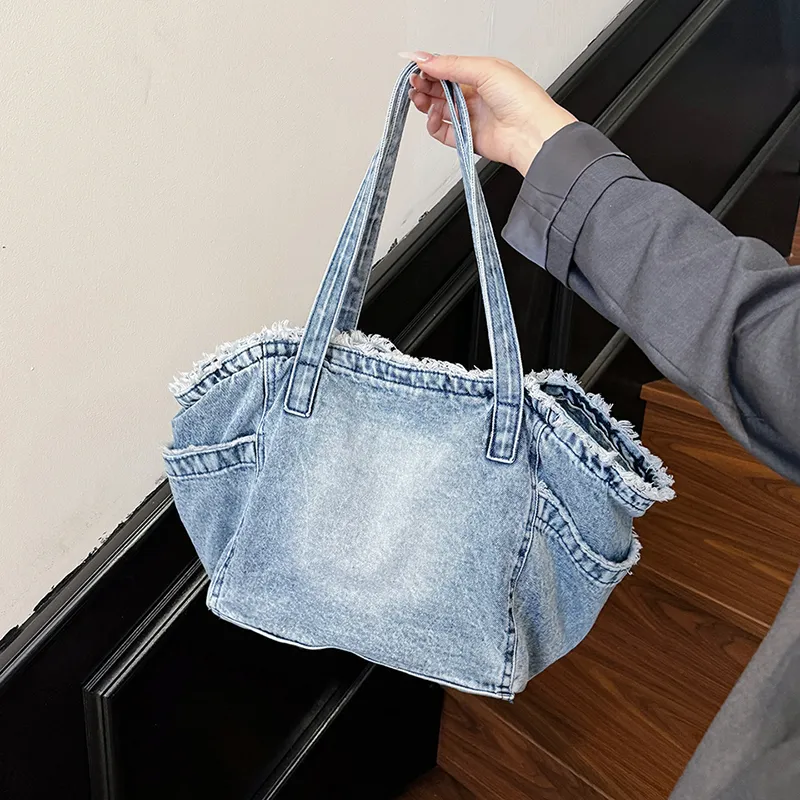 XIANGSU Canvas Bag, Shoulder Bag Women's Light Blue/Dark Blue/Black-5