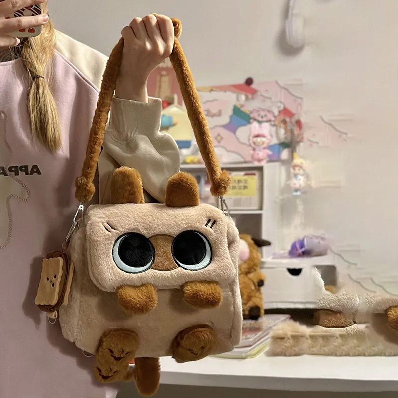 XIANGSU Plush Backpack Unisex Light Brown/Ecru-3