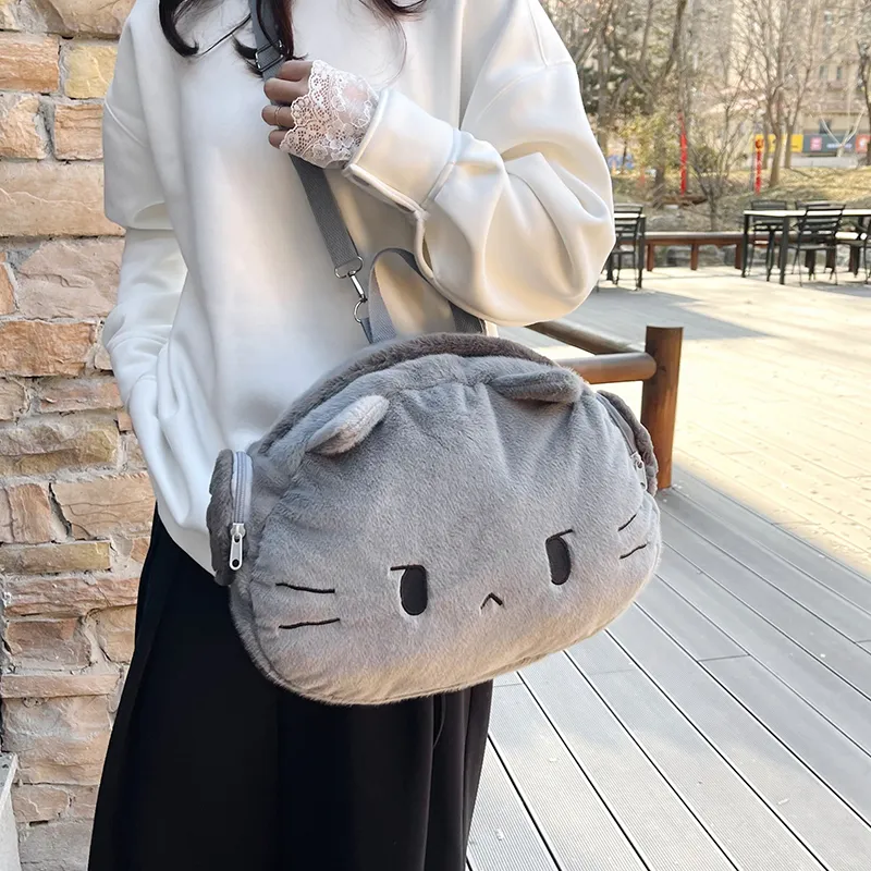 XIANGSU Plush Backpack Unisex Gray-5