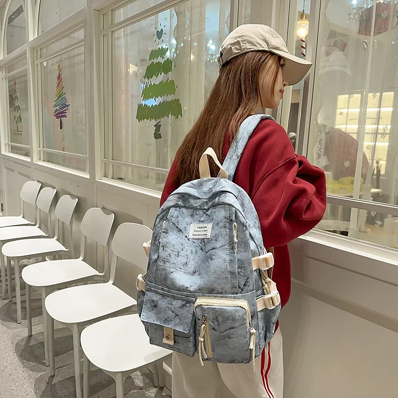 XIANGSU Nylon Backpack Unisex Blue/Red/Black/White-4