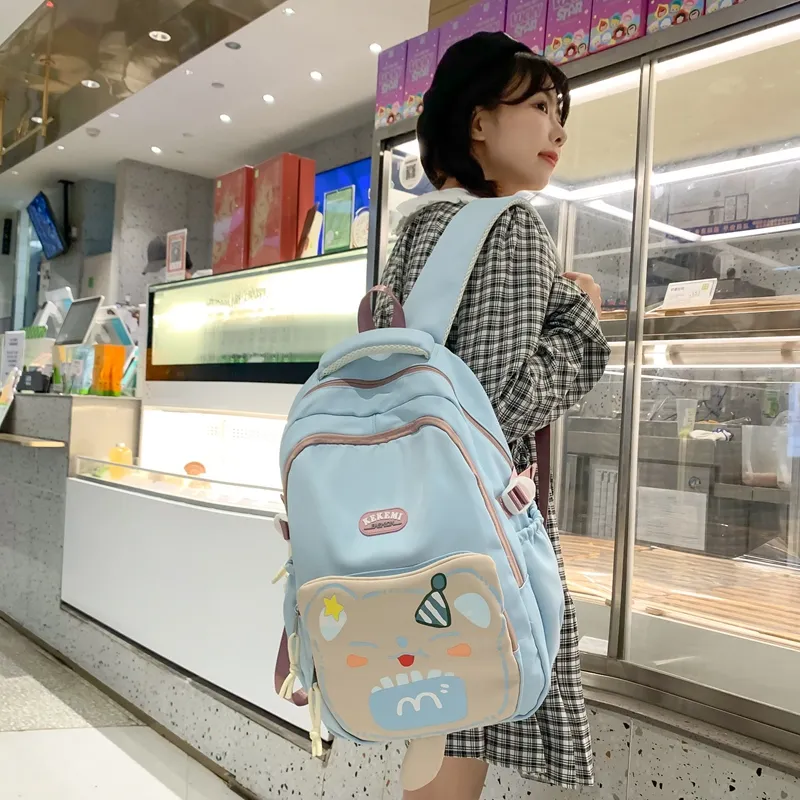 XIANGSU Nylon Backpack Unisex Purple/Blue/Black/Brown/White/Khaki-28