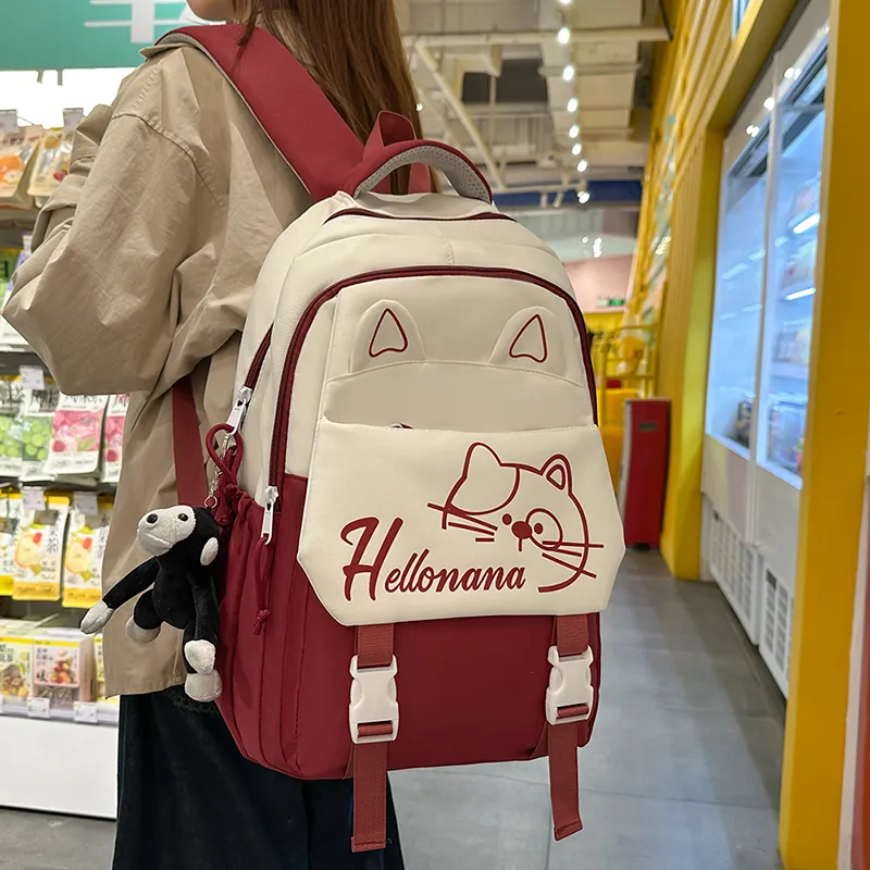 XIANGSU Nylon Backpack Regular Unisex Khaki/Red/Black/Pink/Blue-16