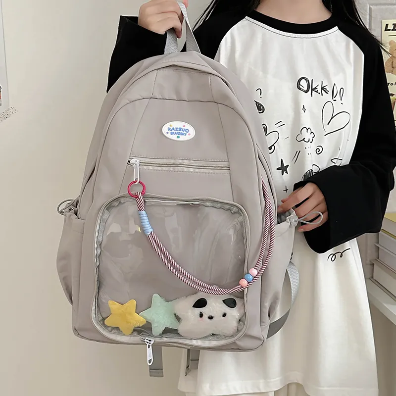 XIANGSU Nylon Backpack Regular Unisex Yellow/Blue/Gray-17