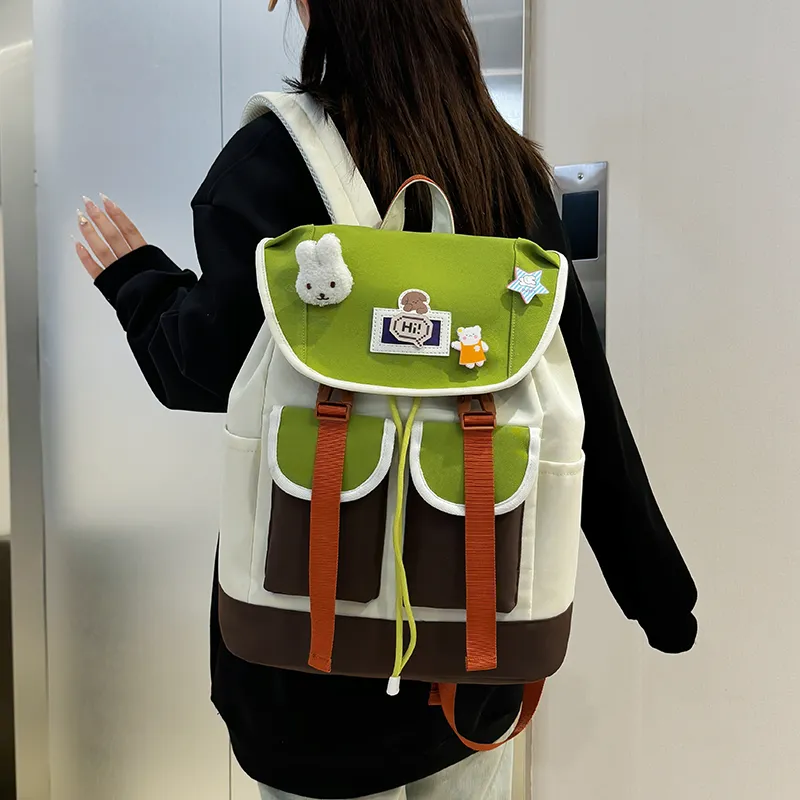 XIANGSU Nylon Backpack Unisex Purple/Green/Black-9