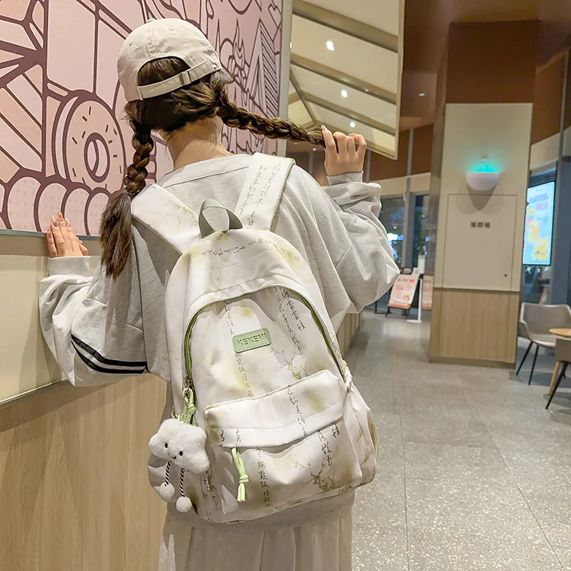 XIANGSU Nylon Backpack Unisex Pink/Gray/Dark Green/Light Green/Blue-16