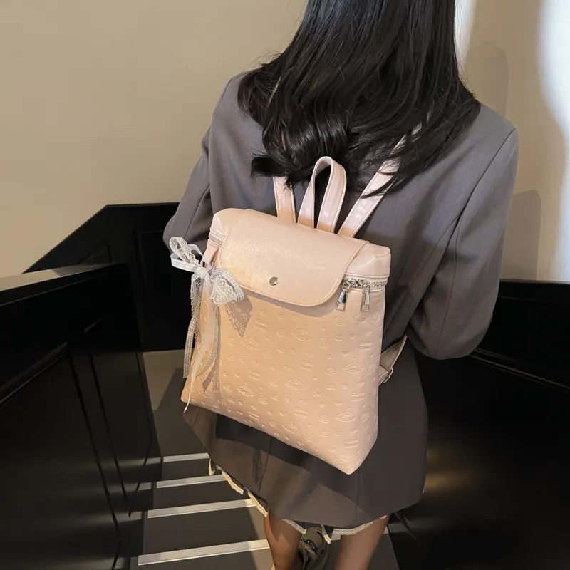 XIANGSU Pu Backpack Unisex White/Black/Pink/Silver-13