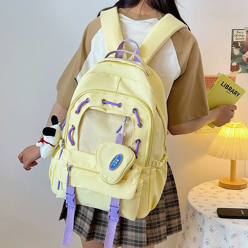 XIANGSU Nylon Backpack Unisex Green/Yellow/Blue/Black/White-9