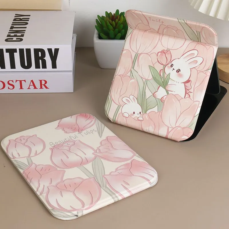 XIANLVE Makeup Mirror Folding Desktop Leather Dormitory Essentials Dormitory Home Use Bedroom Desktop-9