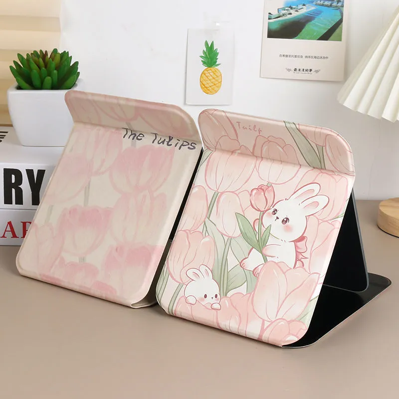 XIANLVE Makeup Mirror Folding Desktop Leather Dormitory Essentials Dormitory Home Use Bedroom Desktop-8