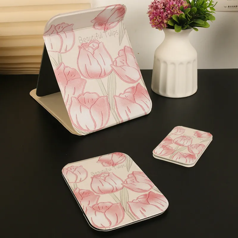 XIANLVE Makeup Mirror Folding Desktop Leather Dormitory Essentials Dormitory Home Use Bedroom Desktop-1