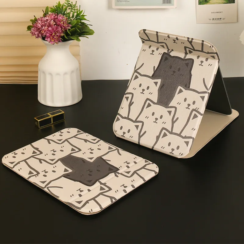 XIANLVE Makeup Mirror Folding Desktop Leather Dormitory Essentials Dormitory Home Use Bedroom Desktop-5
