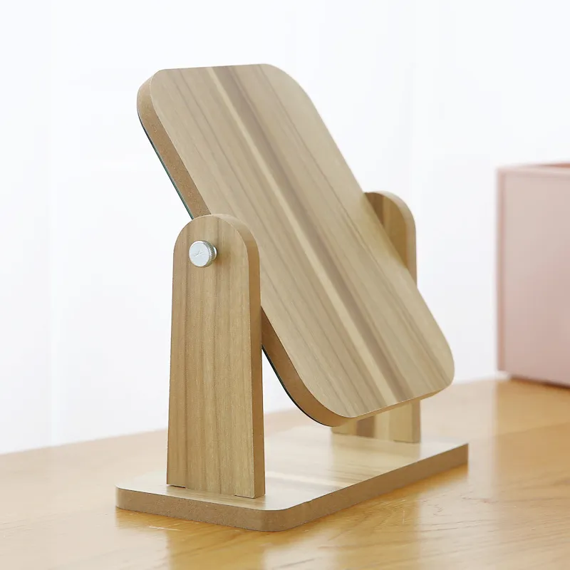 XIANLVE Makeup Mirror Folding Desktop Wooden Dormitory Essentials Dormitory Home Use Bedroom Desktop-3