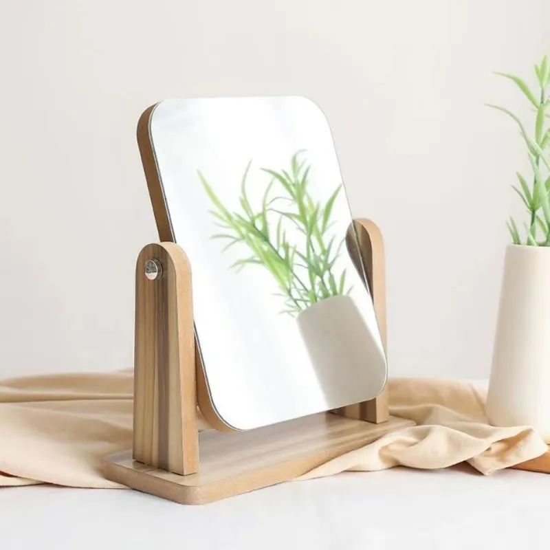 XIANLVE Makeup Mirror Folding Desktop Wooden Dormitory Essentials Dormitory Home Use Bedroom Desktop-1