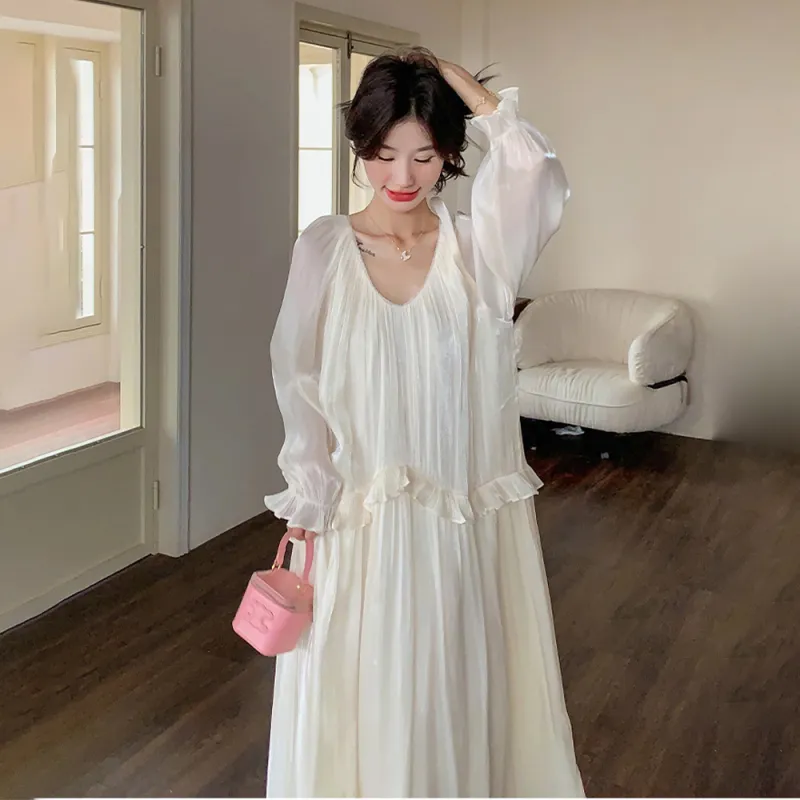 ERIRI Long Sleeved Dress Women's Apricot-3