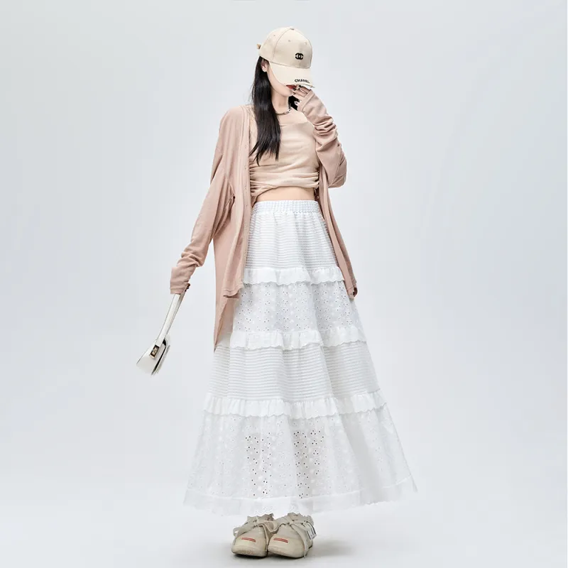 ERIRI Casual Long Skirt Women's White-3