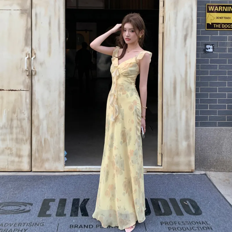 ERIRI Sleeveless Dresses Women's Yellow-4