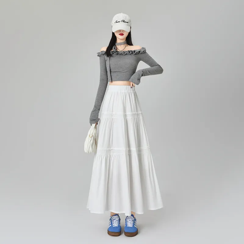 ERIRI Casual Long Skirt Women's White-2