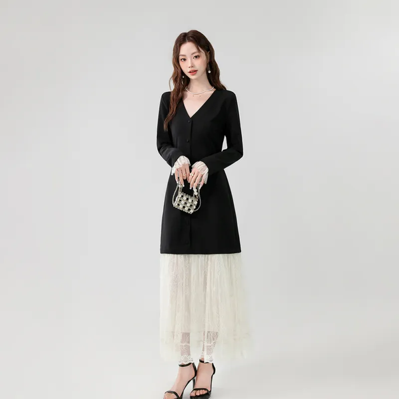 ERIRI Long Sleeved Dress Women's Black-2