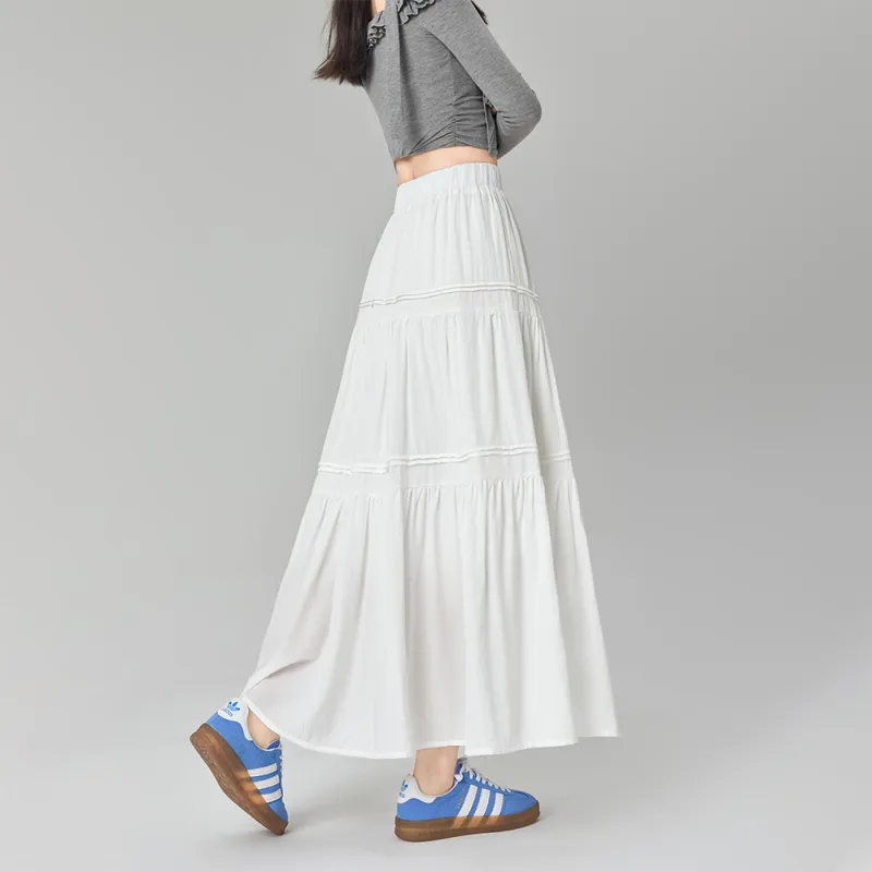ERIRI Casual Long Skirt Women's White-4