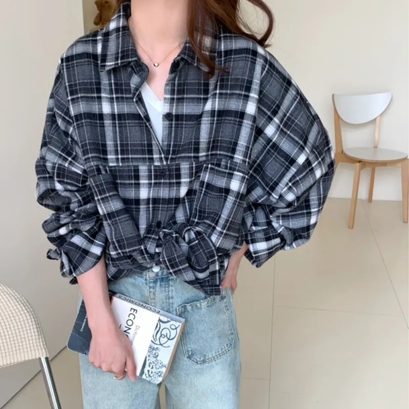 ERIRI Shirts Women's Black Plaid-1