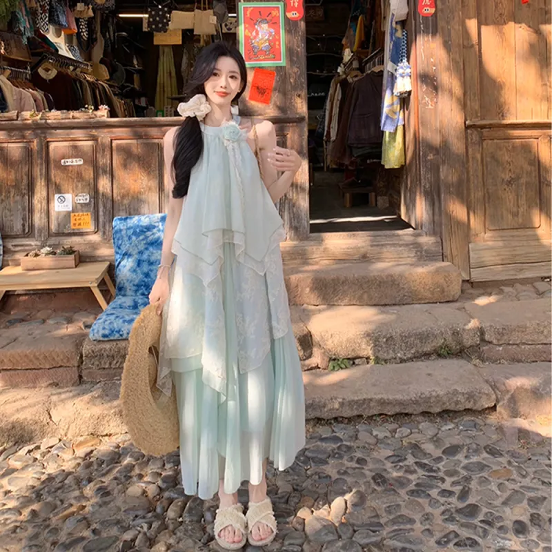 ERIRI Sleeveless Dresses Women's Aqua Blue-4