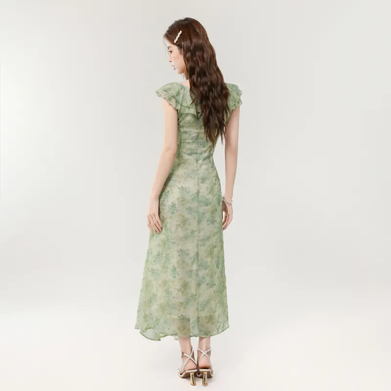 ERIRI Sleeveless Dresses Women's Green Floral-3