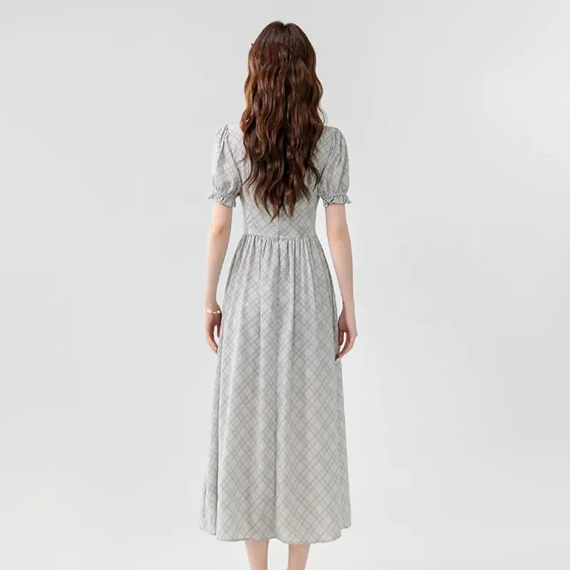 ERIRI Short Sleeved Dress Women's Plaid-4
