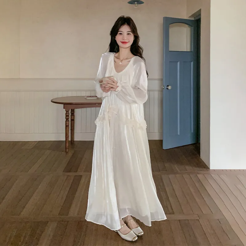 ERIRI Long Sleeved Dress Women's Apricot-2