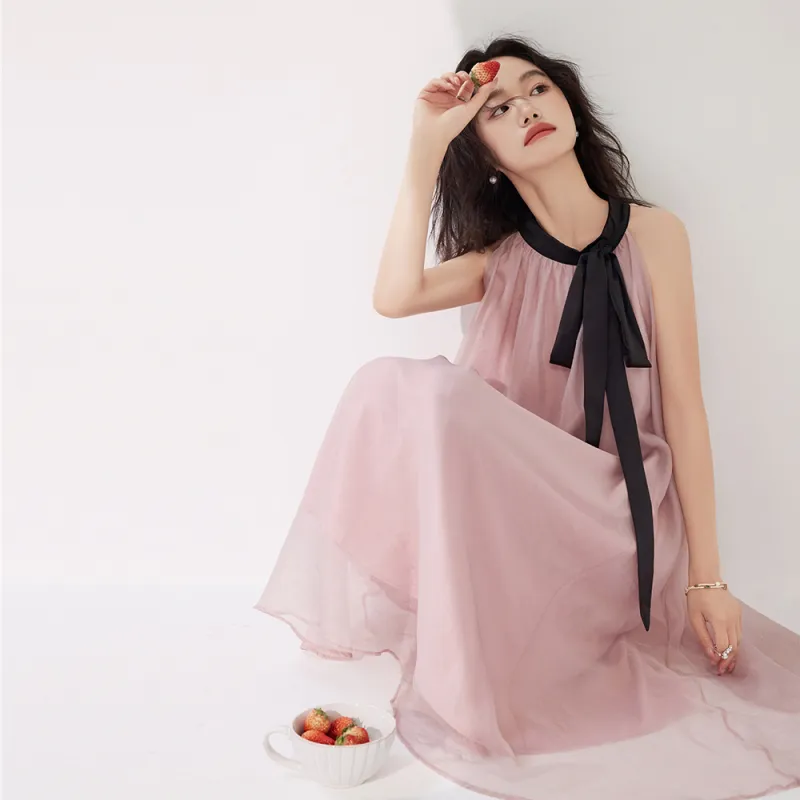 ERIRI Sleeveless Dresses Women's Gray Pink Long-3