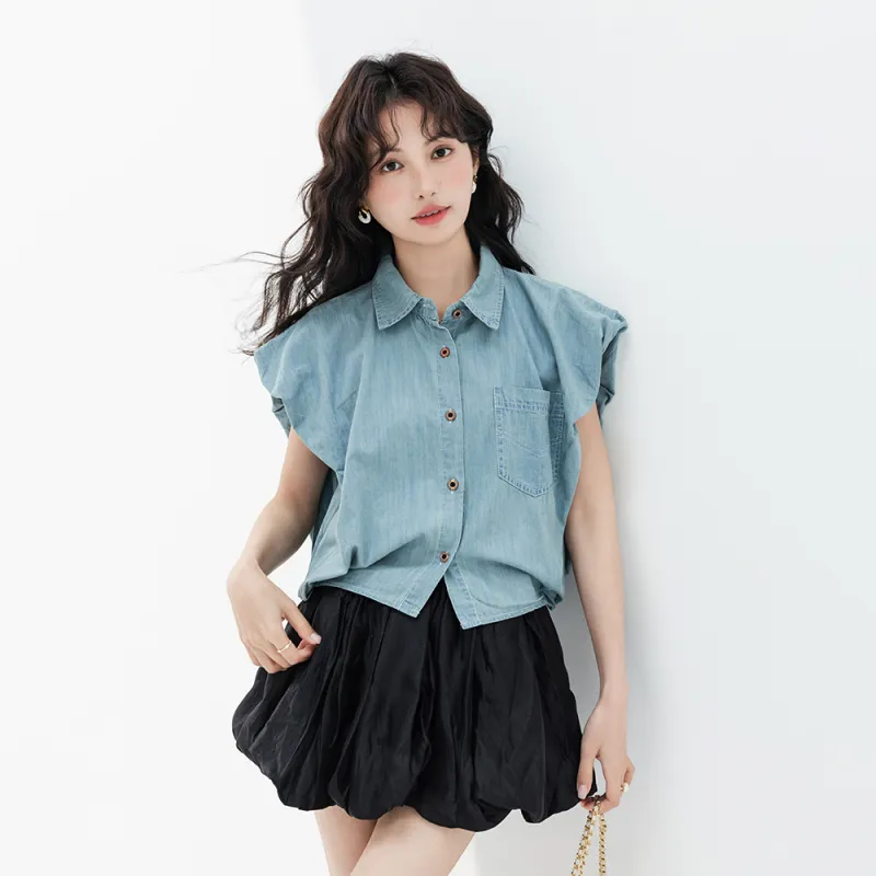 ERIRI Shirts Women's Light Denim Blue-1