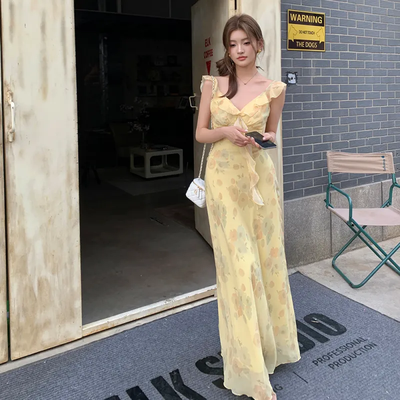 ERIRI Sleeveless Dresses Women's Yellow-2