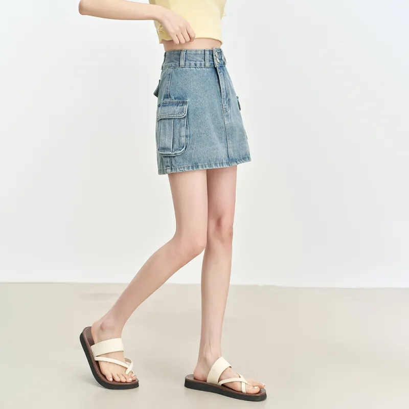 ERIRI Denim Short Skirts Women's Denim Blue-3