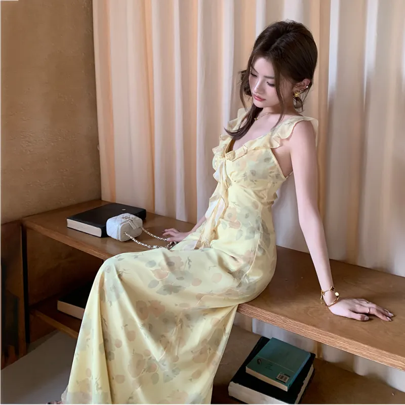 ERIRI Sleeveless Dresses Women's Yellow-3