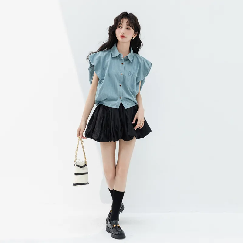 ERIRI Shirts Women's Light Denim Blue-2