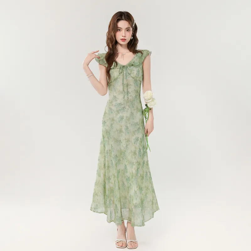 ERIRI Sleeveless Dresses Women's Green Floral-2