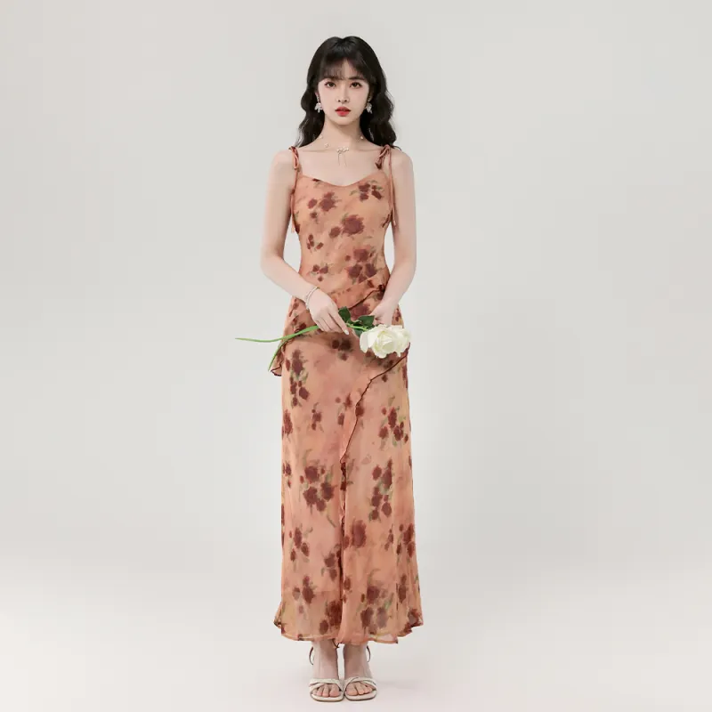 ERIRI Slip Dresses Women's Orange Pink-1