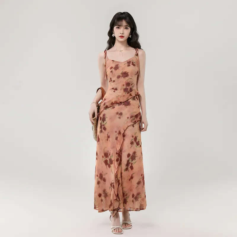 ERIRI Slip Dresses Women's Orange Pink-2
