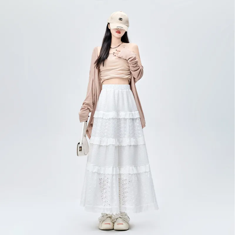 ERIRI Casual Long Skirt Women's White-2