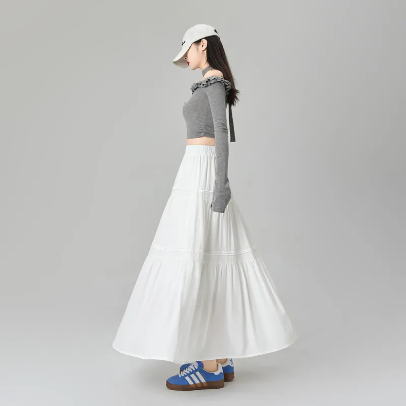ERIRI Casual Long Skirt Women's White-3